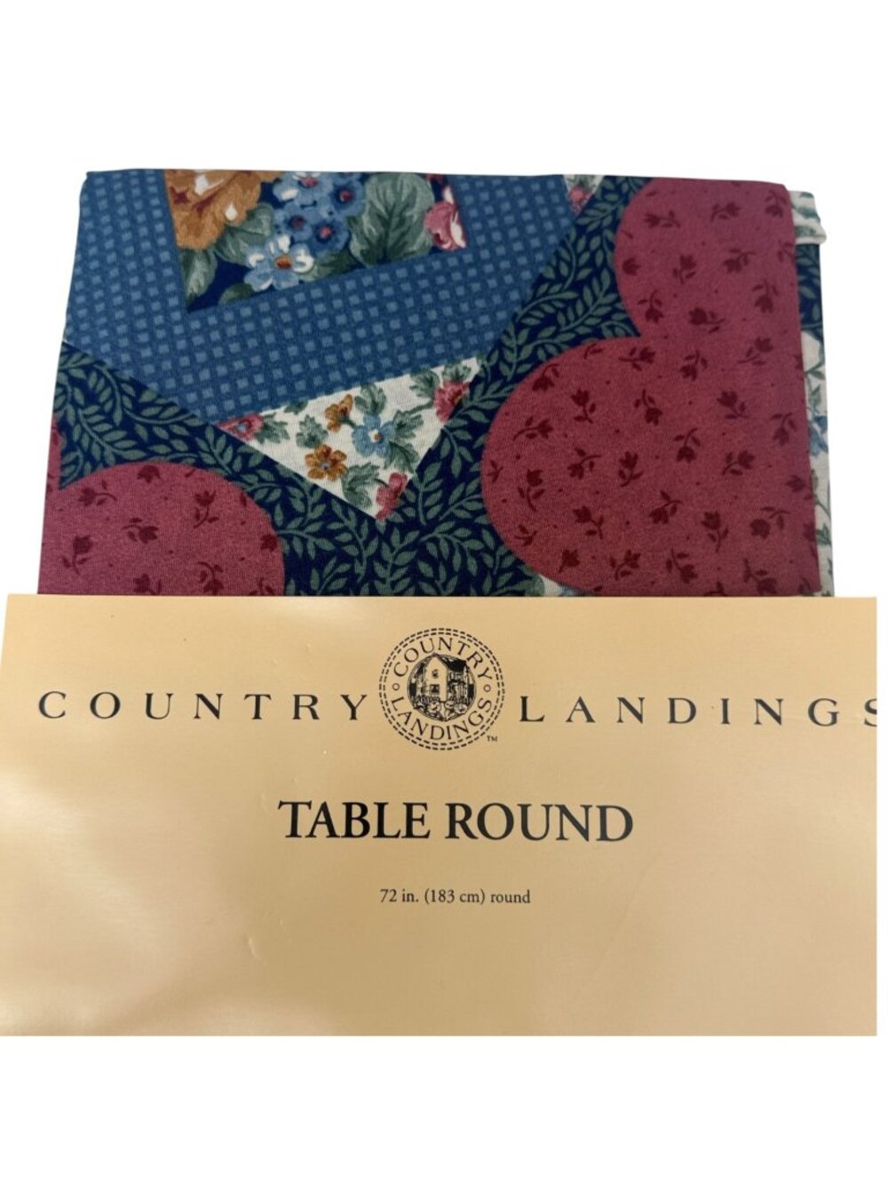 Country Landing Tablecloth 72" Round Patchwork Quilt Look Blue Pink Cotton Blend